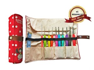 Ergonomic Crochet Hooks with Grips and Organizer Roll Up