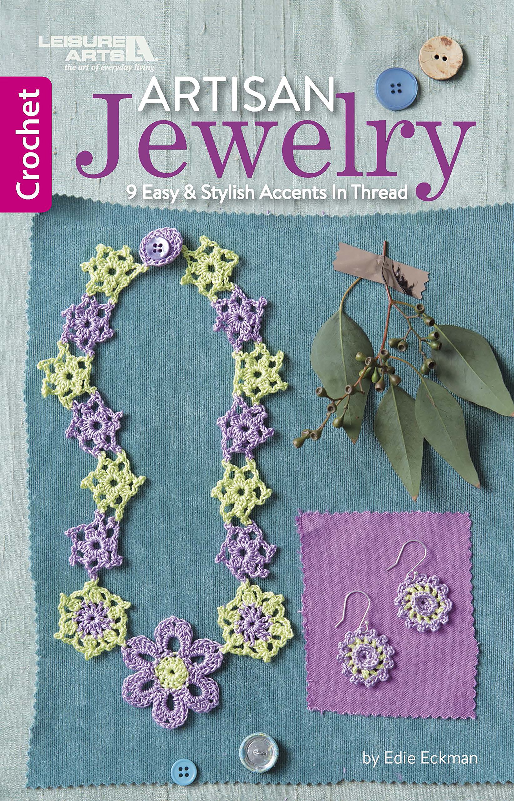 This book by Edie Eckman shows you how to showcase your artistic side with these 9 crocheted accessories. Worked in size 10 Bedspread Weight thread, these easy crochet designs feature earrings, necklaces, and bracelets. Simple jewelry techniques allow you to give each piece a professional finish.