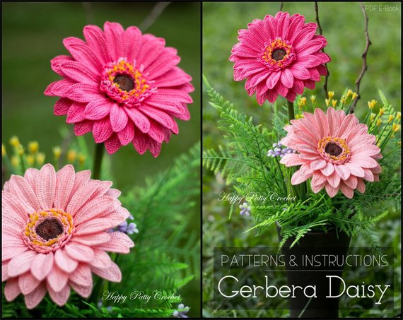 Crochet Daisy Flower Pattern - Gerber Flower - by Happy Patty Crochet 15 Daisy Flower Pattern