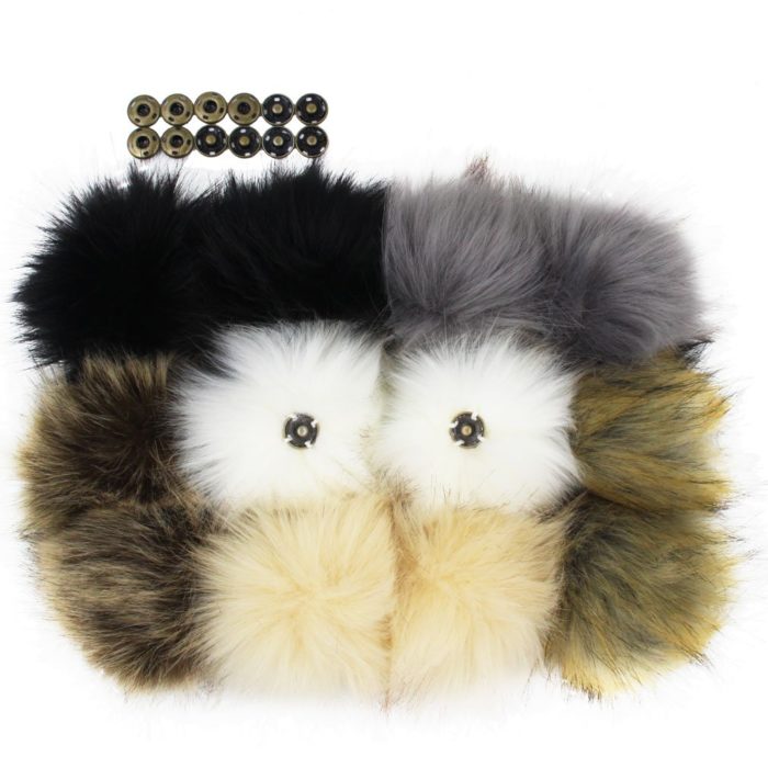 12pcs Snap On Faux Fur Pom Poms