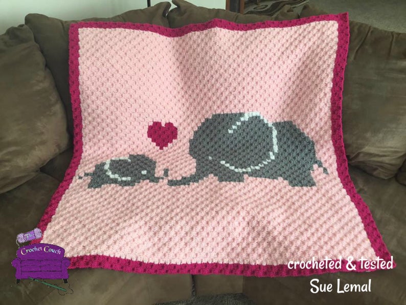 Elephant Mommy and Baby Afghan