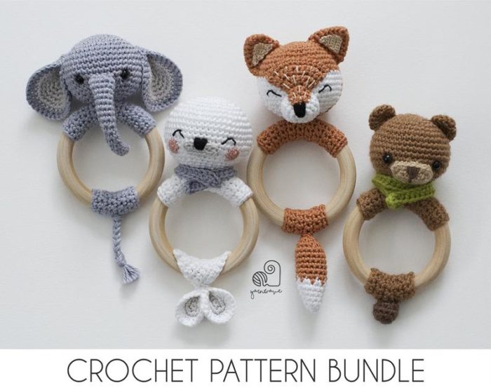 Crochet Amigurumi Rattle Teether Ring Bundle