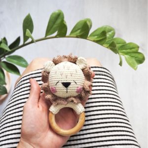 Lion Amigurumi Rattle Teether Ring