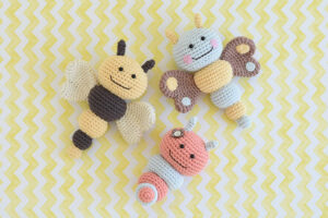 Butterfly, Bee and Caterpillar Baby Rattles
