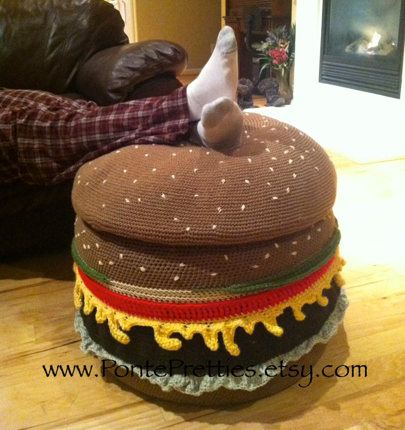 Crocheted Cheeseburger Ottoman Pattern