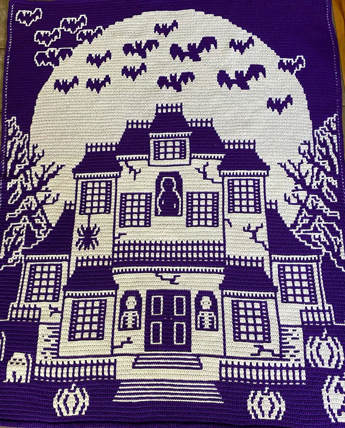 Haunted Hilltop Horror House Overlay Mosaic Crochet Pattern by Little Green Feather 1 Haunted Hilltop Horror House Overlay Mosaic Crochet Pattern by Little Green Feather