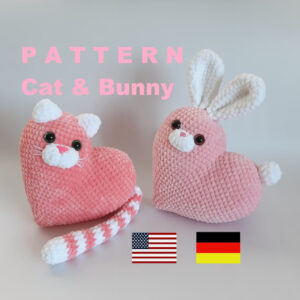 Plush Crochet Heart Cat and Bunny Patterns