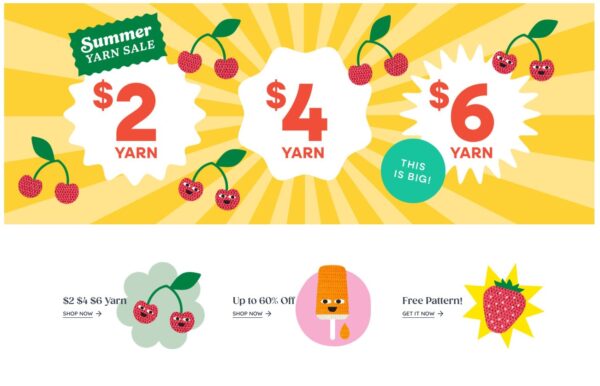 Summer Yarn Sale banner with text and images