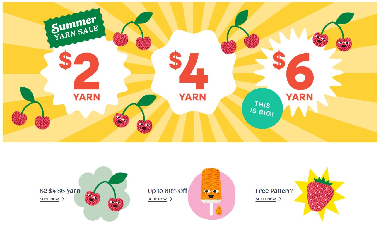 Summer Yarn Sale banner with text and images