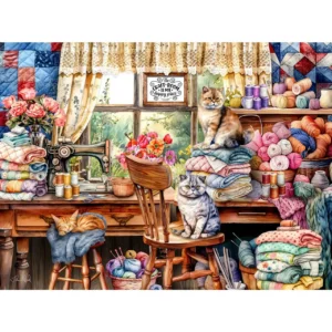 kitten sewing room jigsaw puzzle