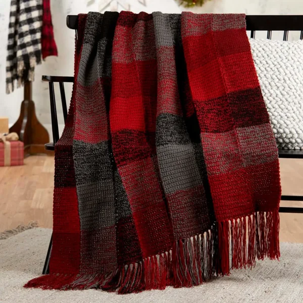 Holiday Plaid Throws Crochet Kit