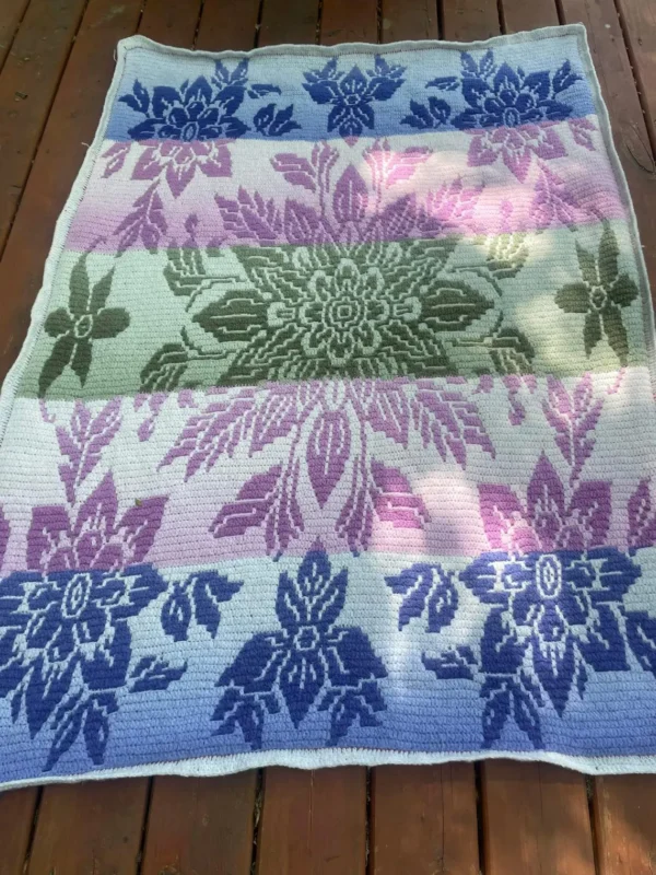 Nordic Bloom Overlay Mosaic Crochet Floral Blanket Pattern by Little Green Feather - Image 5