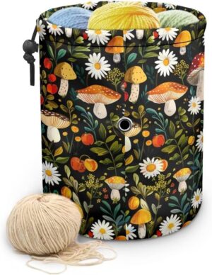 mushroom crochet project bag