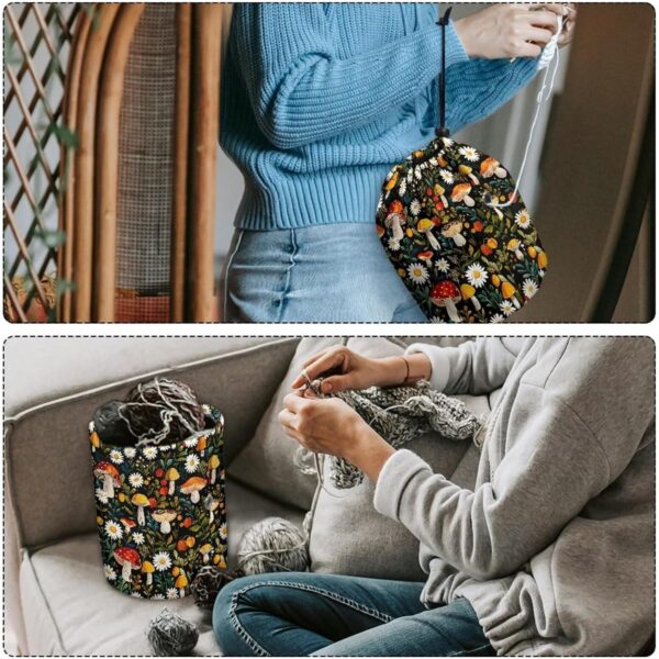 mushroom crochet project bag
