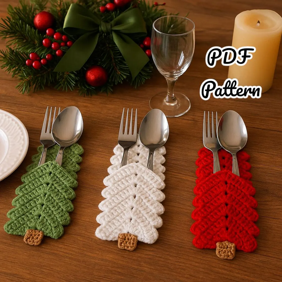 Christmas Tree Cutlery Holder Crochet Pattern