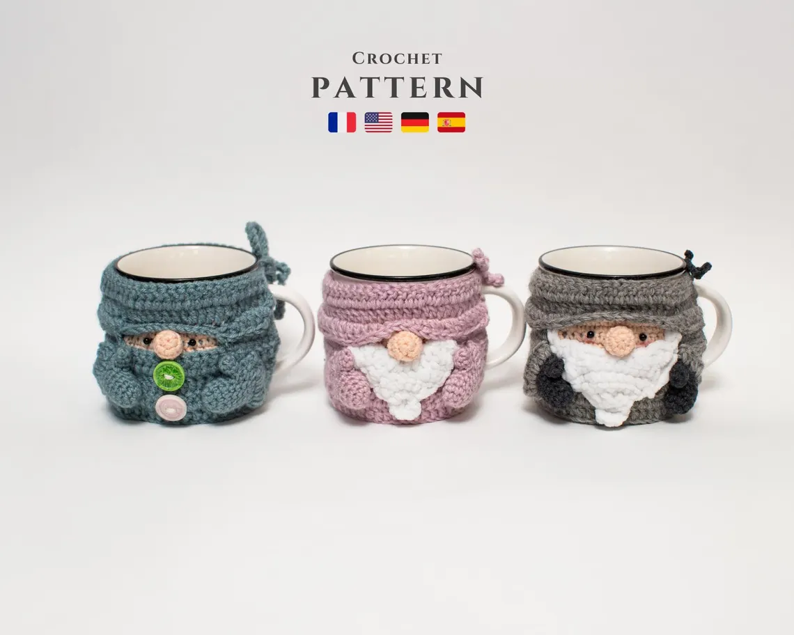Gnome Crochet Mug Cozy Pattern: Winter Holiday Set from BlinkYarnCrafts 1 Gnome Crochet Mug Cozy Pattern