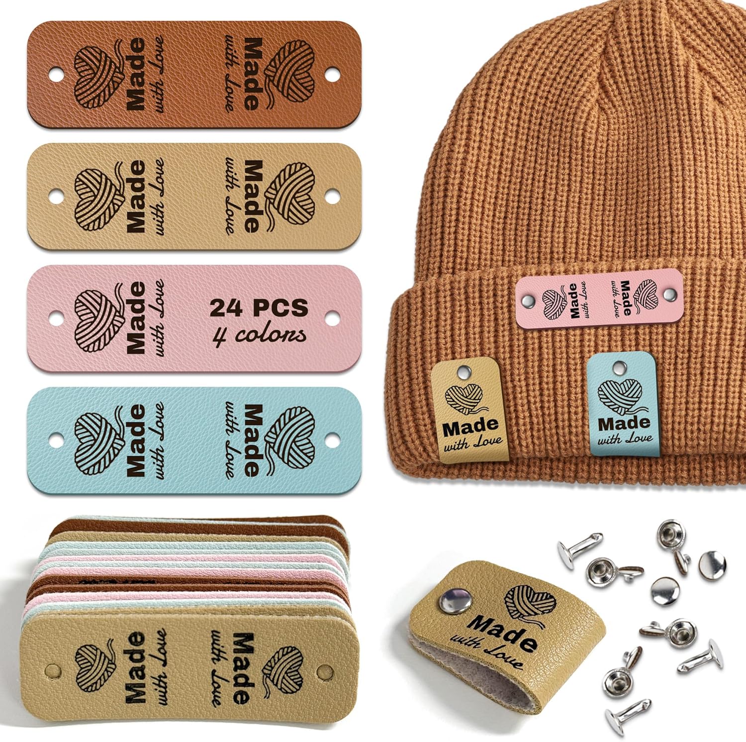 Made with Love Leather Tags for Crochet (24 Pack) 6 Made with Love Leather Tags