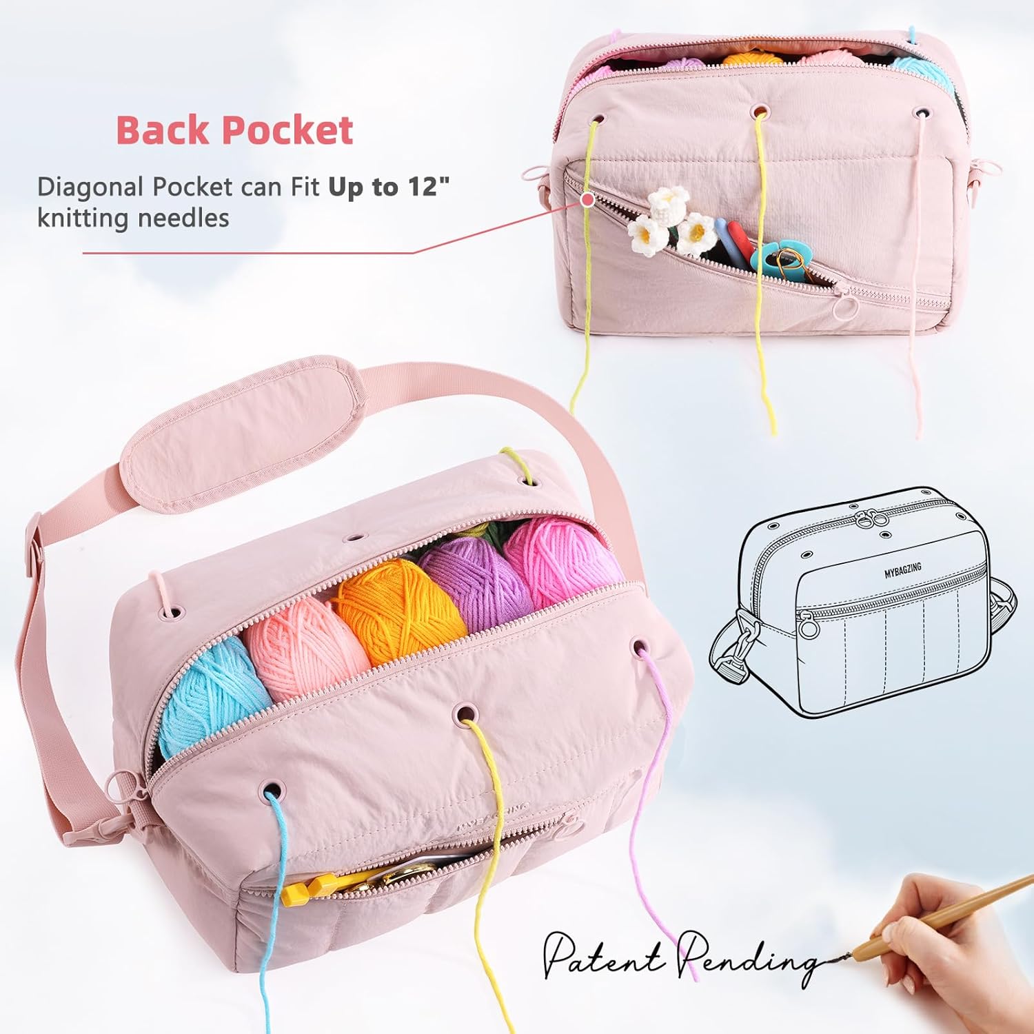 MYBAGZIGN Crochet Bag Organizer with Yarn Holder Holes 4 MYBAGZIGN