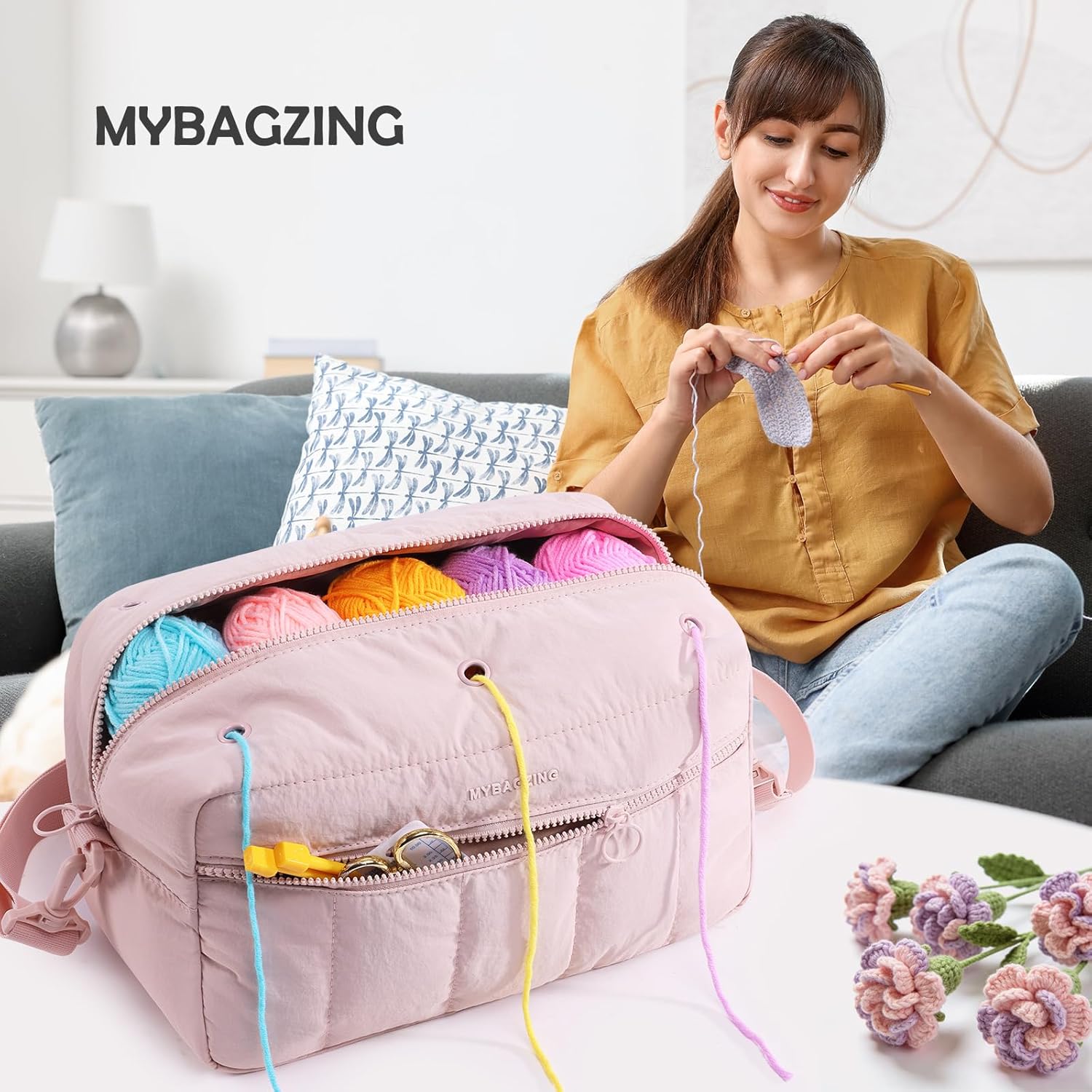 MYBAGZIGN Crochet Bag Organizer with Yarn Holder Holes 6 MYBAGZIGN