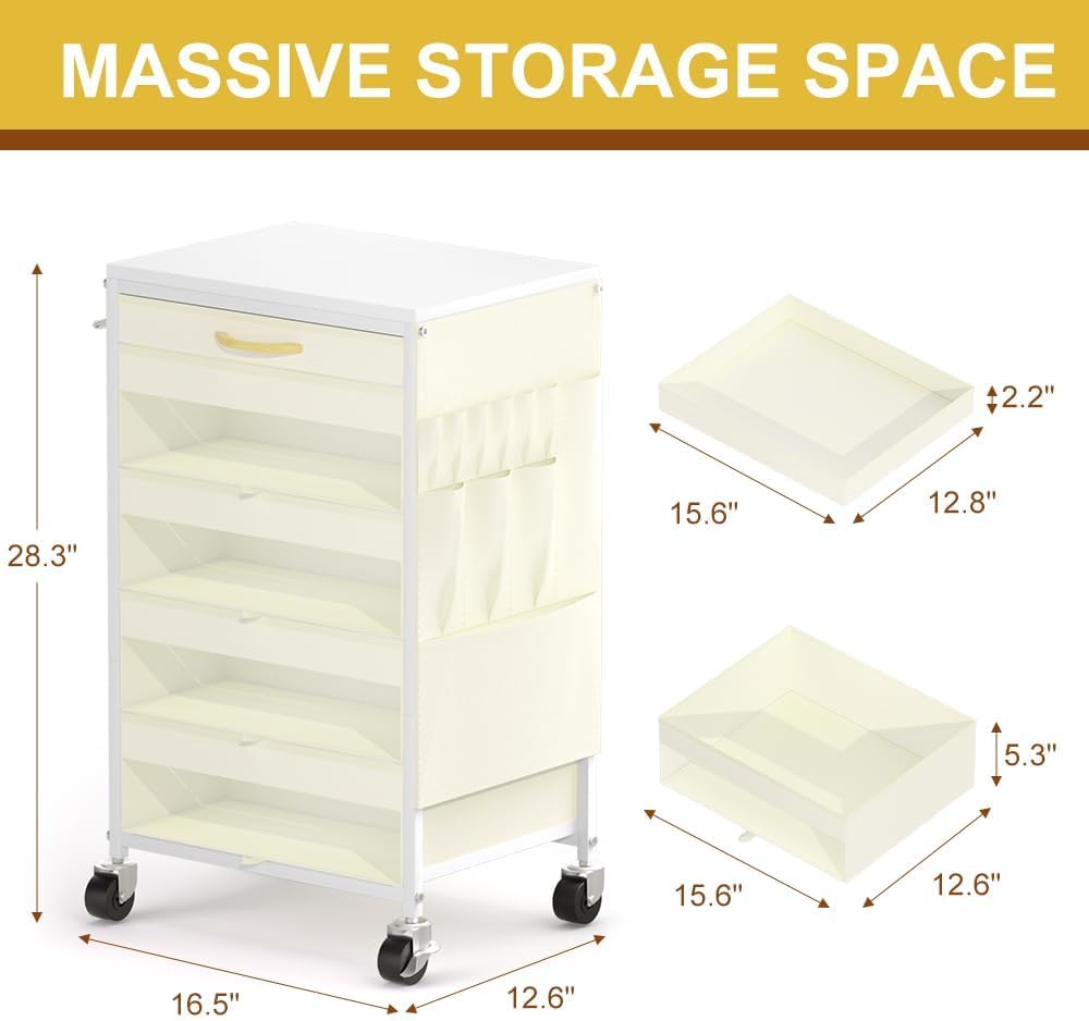 Rolling Yarn Storage Cart with Drawers and Side Pockets 2 yarn storage cart with drawers