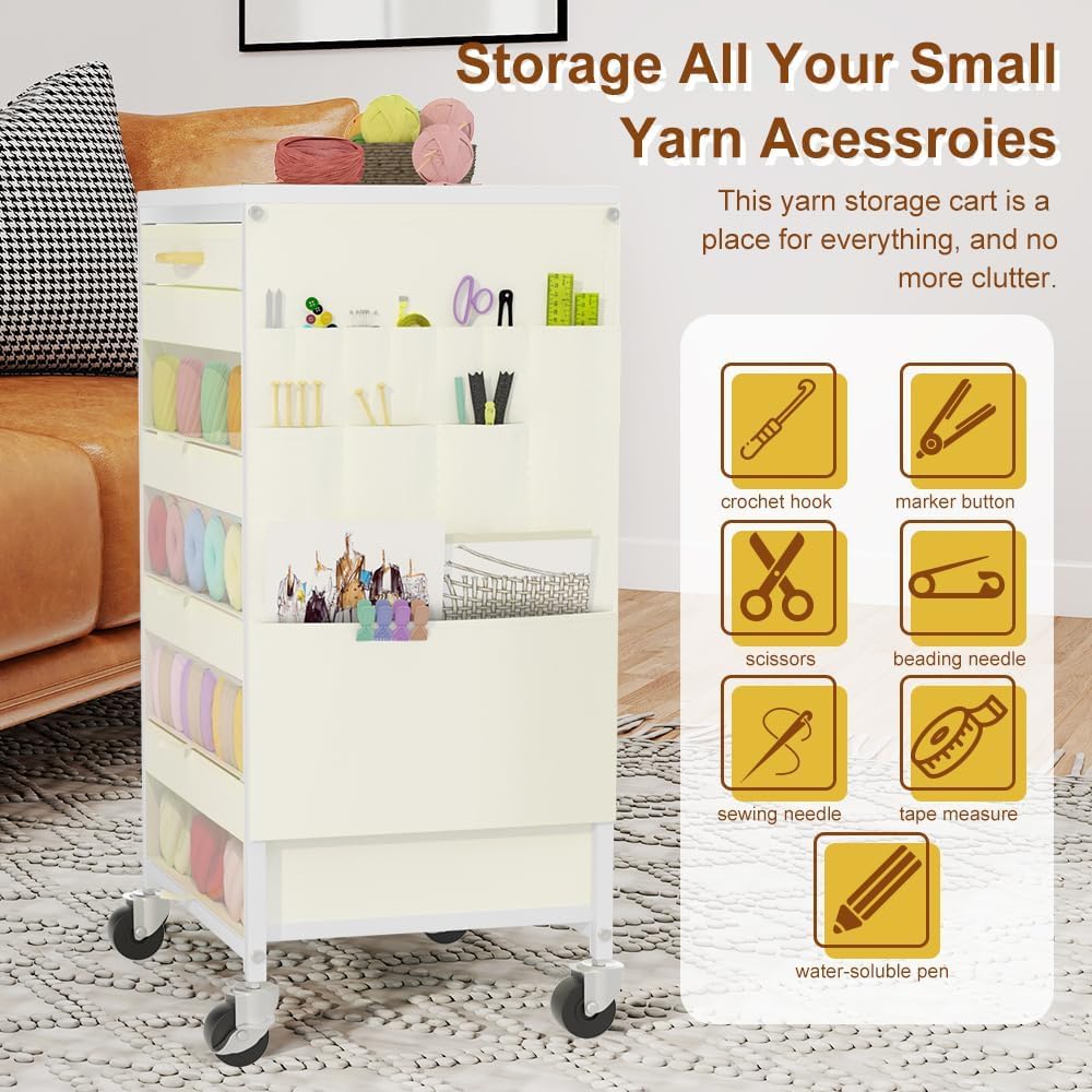 Rolling Yarn Storage Cart with Drawers and Side Pockets 8 Rolling Yarn Storage Cart with Drawers and Side Pockets - Image 8