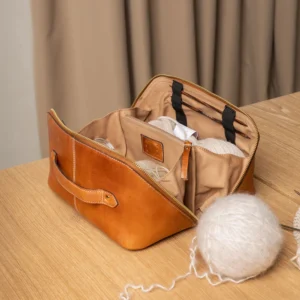 leather crochet project bag