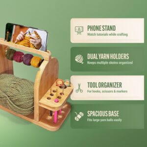 bamboo yarn holder with phone stand