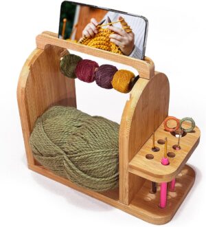 bamboo yarn holder with phone stand